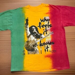 Vintage 90s Single Stitch Bob Marley USA Made Tie Dye Rasta Tee